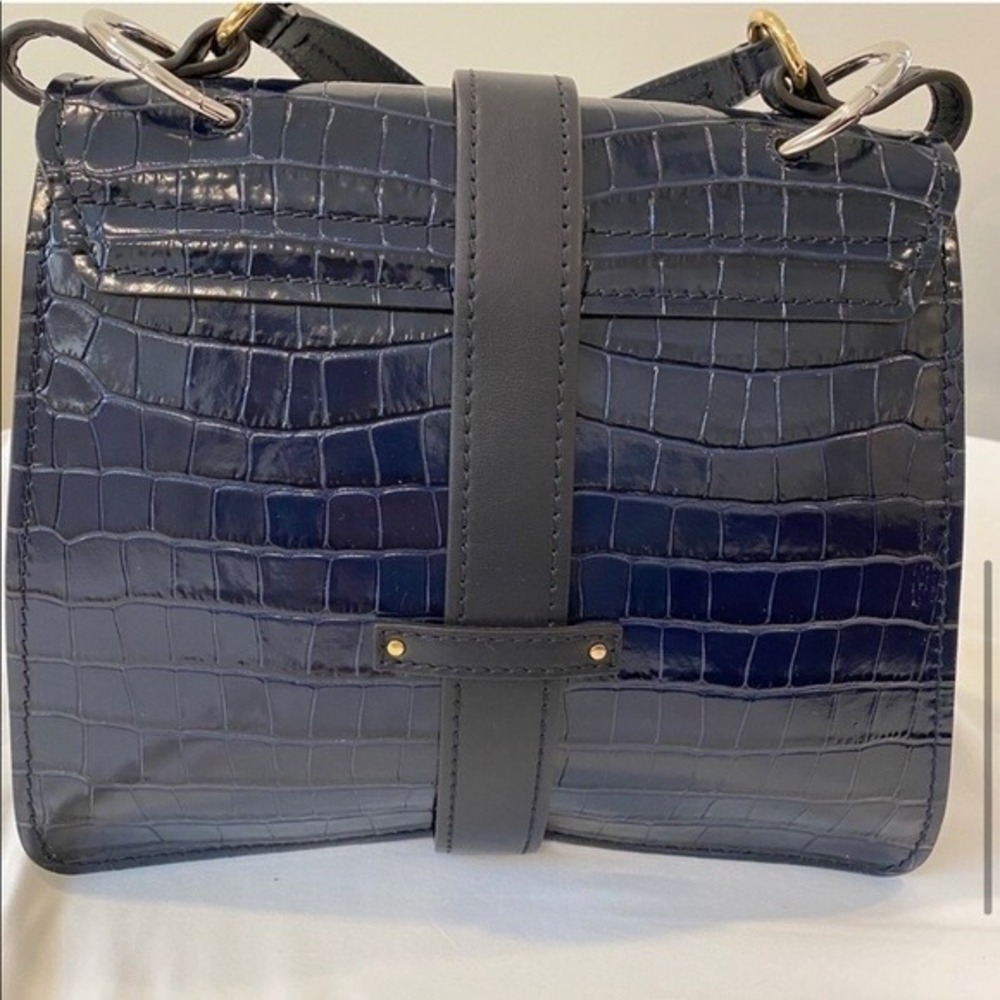 Chloe Aby Day Bag Navy Blue Croc Embossed Leather Top Handle Satchel Medium - Picture 8 of 8